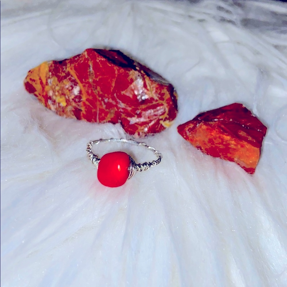 Red Coral Gemstone Ring